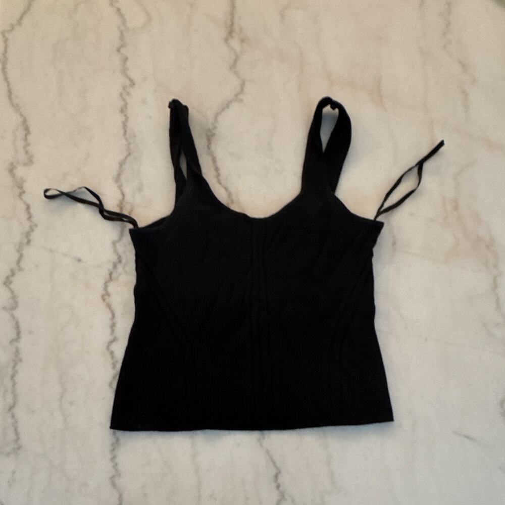WHBM Womens Black Solid Knit Stretch Scoop Neck Sleeveless Cami Tank Top L 0048